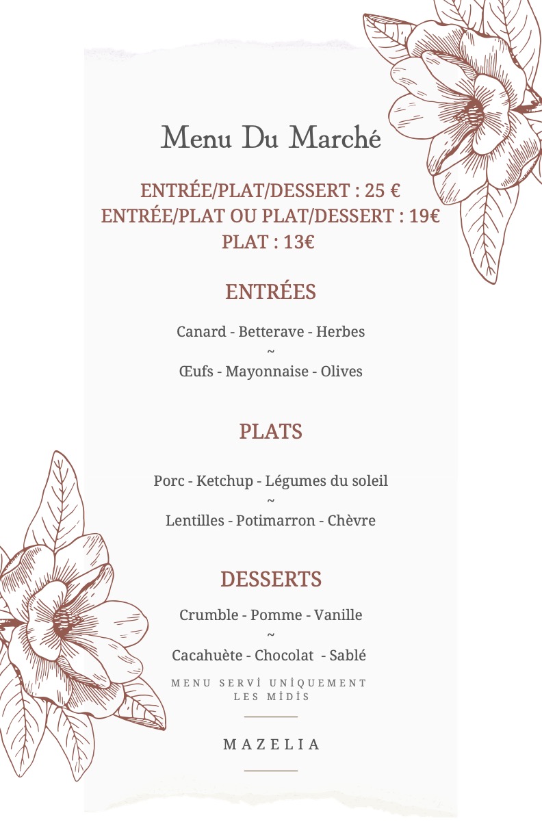 Menu du Marché